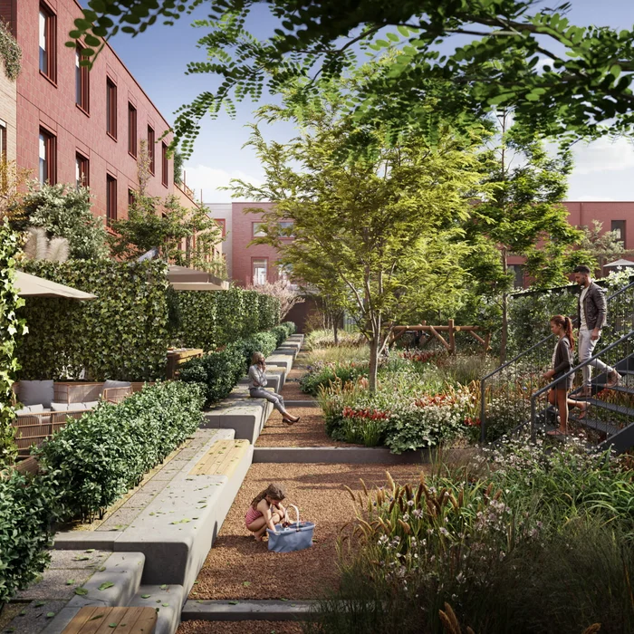 Een groene plek midden in het woonblok