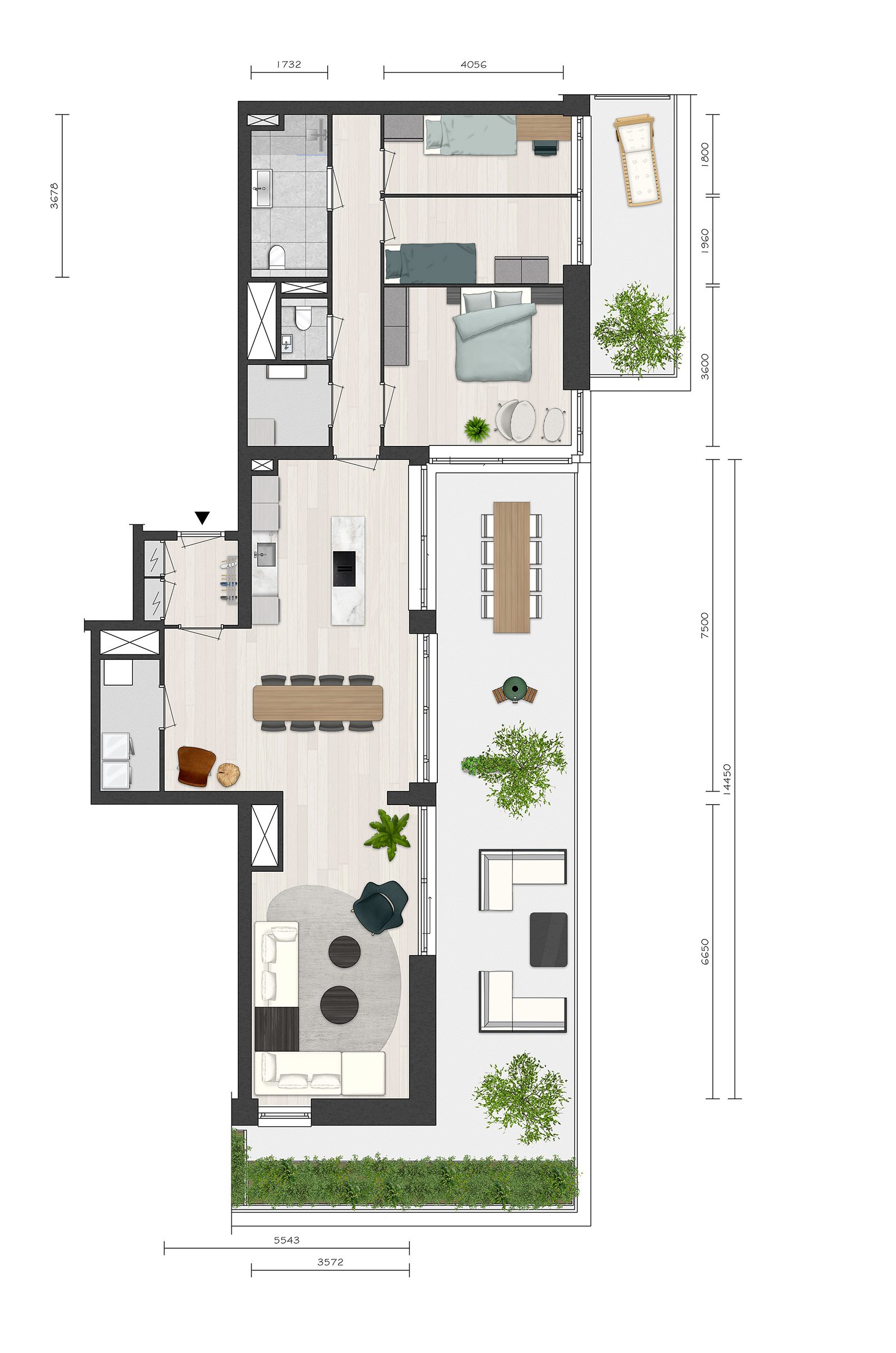 plattegrond 4-kamer appartement